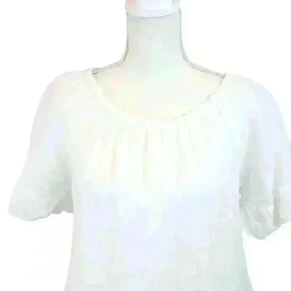 Terzo Millennio White Linen Gathered Crew-Neck Blouse – Size Medium - Picture 6 of 6
